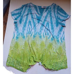 Time And Tru blue, green, and white XL (16-18) short- sleeve shirt
